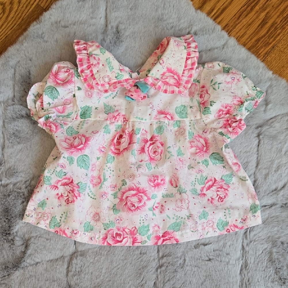 Cradle Frogs Pink/White Vintage Floral Shirt, Infant 3-6 Months, Great Condition